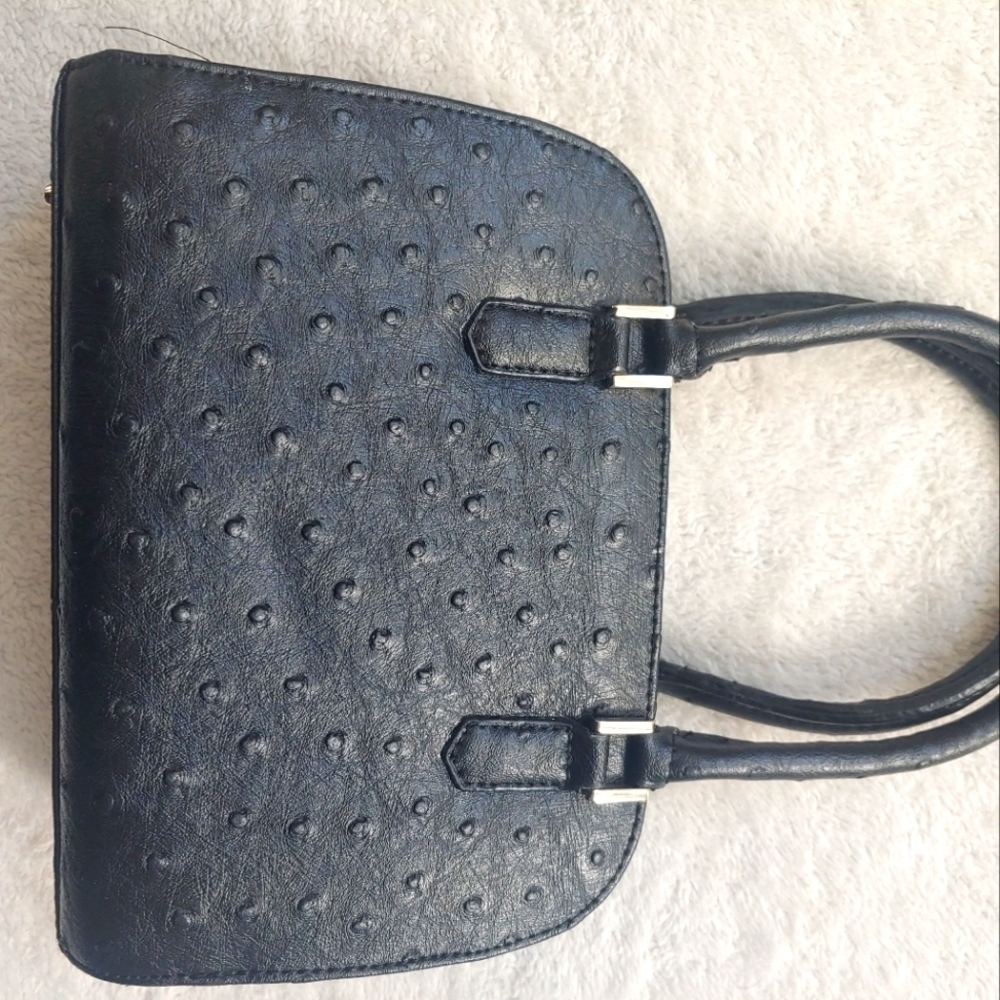 Black Mini Purse Faux Ostrich Top Handle Handbag